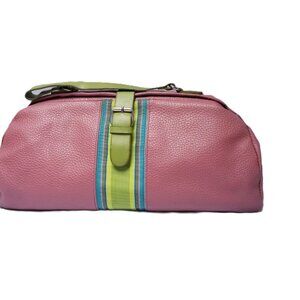 Tommy Hilfiger Pink Pebbled Shoulder Bag Green Lining Stripe Detail